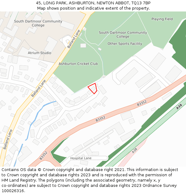 45, LONG PARK, ASHBURTON, NEWTON ABBOT, TQ13 7BP: Location map and indicative extent of plot