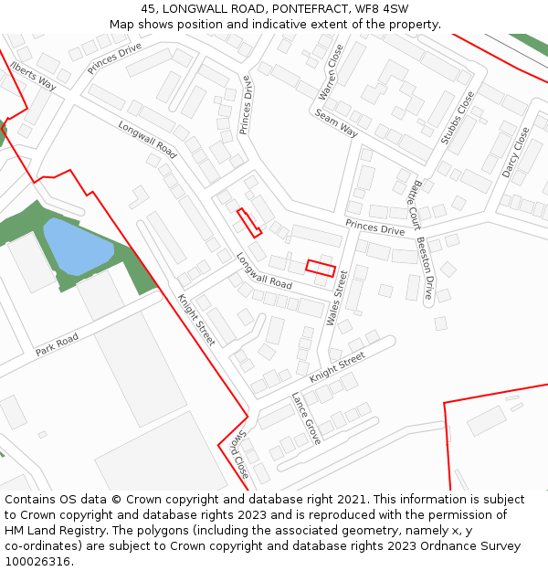 45, LONGWALL ROAD, PONTEFRACT, WF8 4SW: Location map and indicative extent of plot