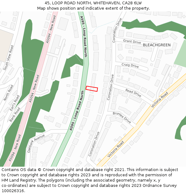 45, LOOP ROAD NORTH, WHITEHAVEN, CA28 6LW: Location map and indicative extent of plot