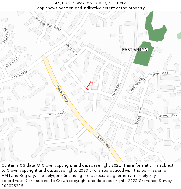 45, LORDS WAY, ANDOVER, SP11 6FA: Location map and indicative extent of plot