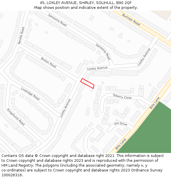 45, LOXLEY AVENUE, SHIRLEY, SOLIHULL, B90 2QF: Location map and indicative extent of plot