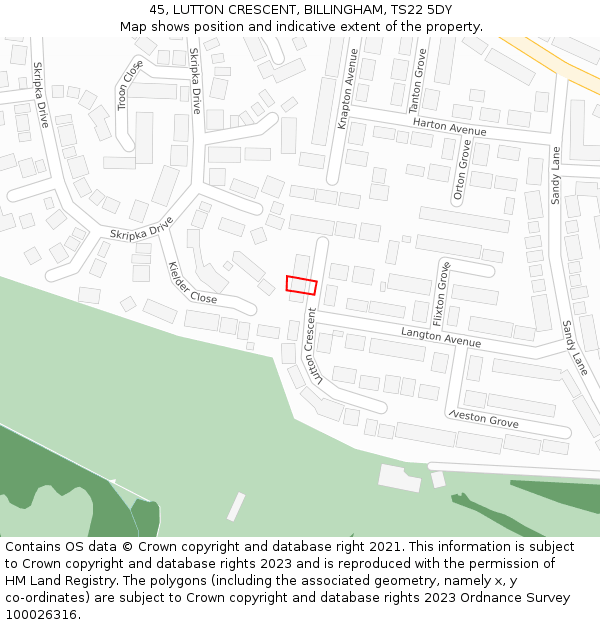 45, LUTTON CRESCENT, BILLINGHAM, TS22 5DY: Location map and indicative extent of plot