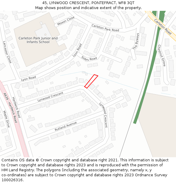 45, LYNWOOD CRESCENT, PONTEFRACT, WF8 3QT: Location map and indicative extent of plot