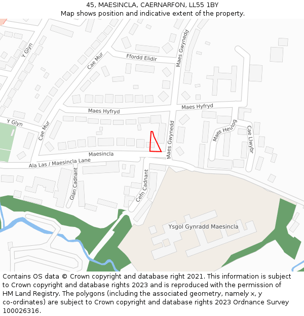 45, MAESINCLA, CAERNARFON, LL55 1BY: Location map and indicative extent of plot