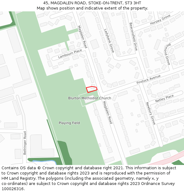 45, MAGDALEN ROAD, STOKE-ON-TRENT, ST3 3HT: Location map and indicative extent of plot