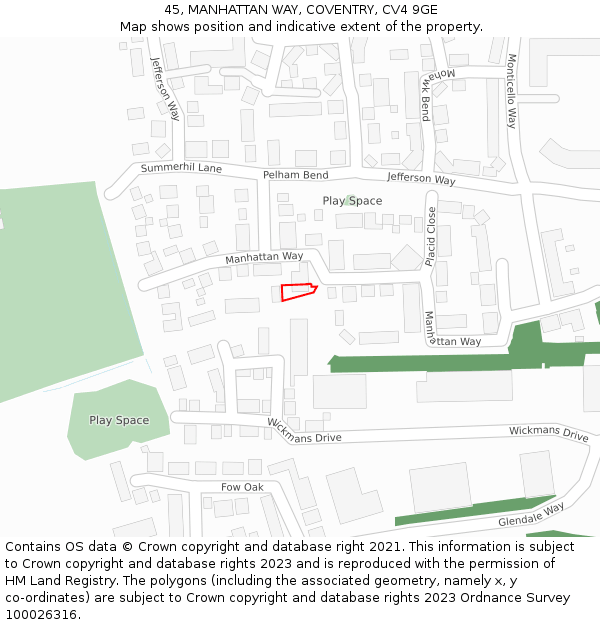 45, MANHATTAN WAY, COVENTRY, CV4 9GE: Location map and indicative extent of plot