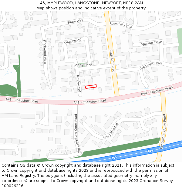 45, MAPLEWOOD, LANGSTONE, NEWPORT, NP18 2AN: Location map and indicative extent of plot