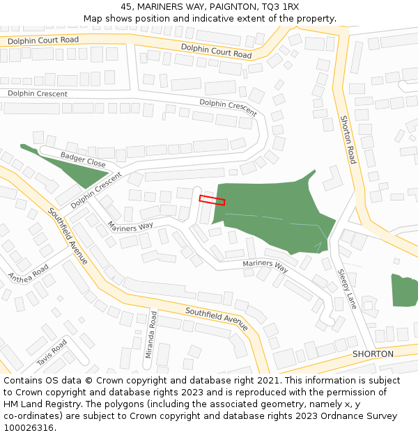 45, MARINERS WAY, PAIGNTON, TQ3 1RX: Location map and indicative extent of plot