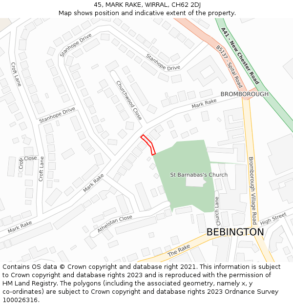 45, MARK RAKE, WIRRAL, CH62 2DJ: Location map and indicative extent of plot