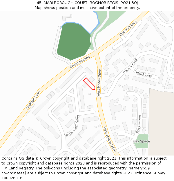 45, MARLBOROUGH COURT, BOGNOR REGIS, PO21 5QJ: Location map and indicative extent of plot