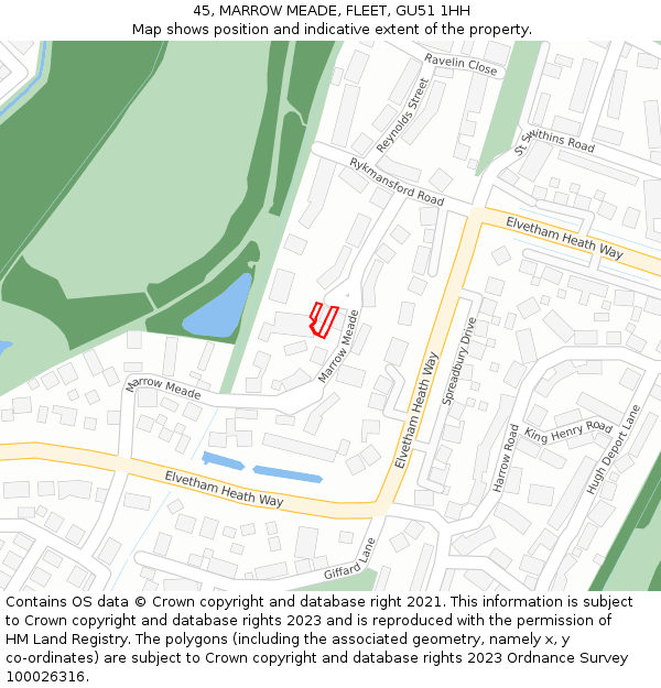 45, MARROW MEADE, FLEET, GU51 1HH: Location map and indicative extent of plot