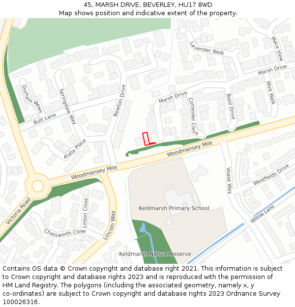 45, MARSH DRIVE, BEVERLEY, HU17 8WD: Location map and indicative extent of plot