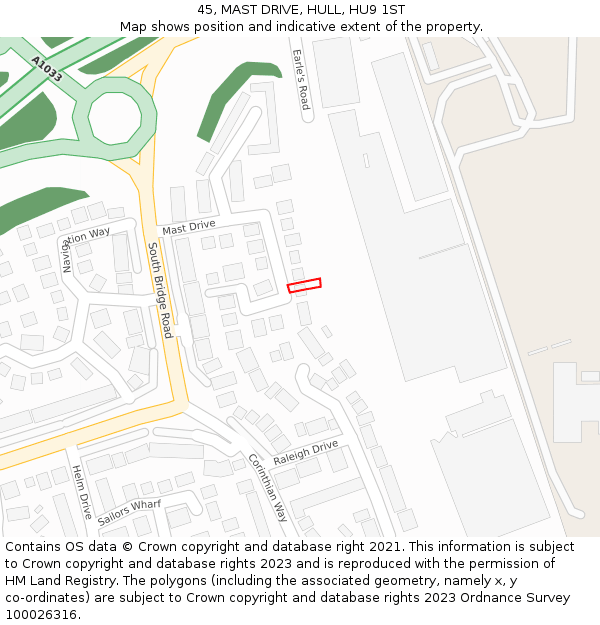 45, MAST DRIVE, HULL, HU9 1ST: Location map and indicative extent of plot