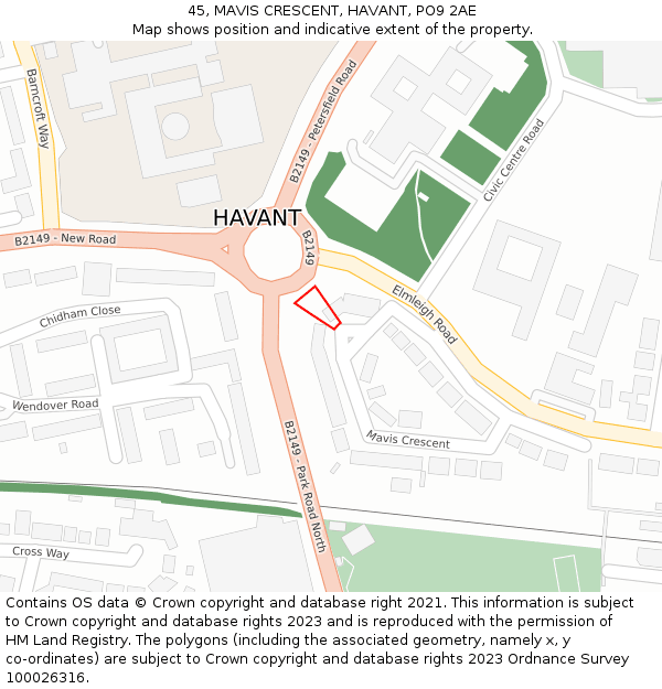 45, MAVIS CRESCENT, HAVANT, PO9 2AE: Location map and indicative extent of plot