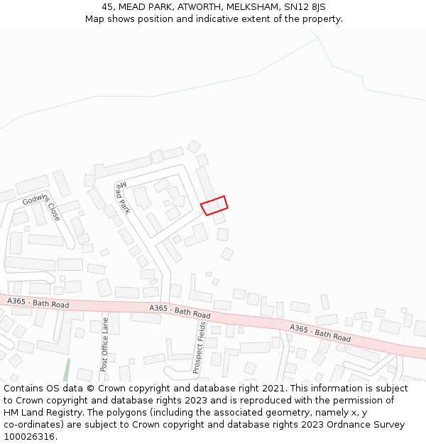 45, MEAD PARK, ATWORTH, MELKSHAM, SN12 8JS: Location map and indicative extent of plot