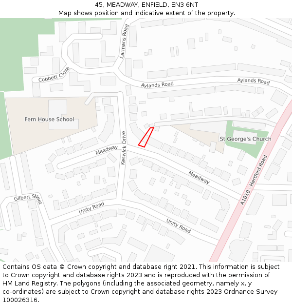 45, MEADWAY, ENFIELD, EN3 6NT: Location map and indicative extent of plot