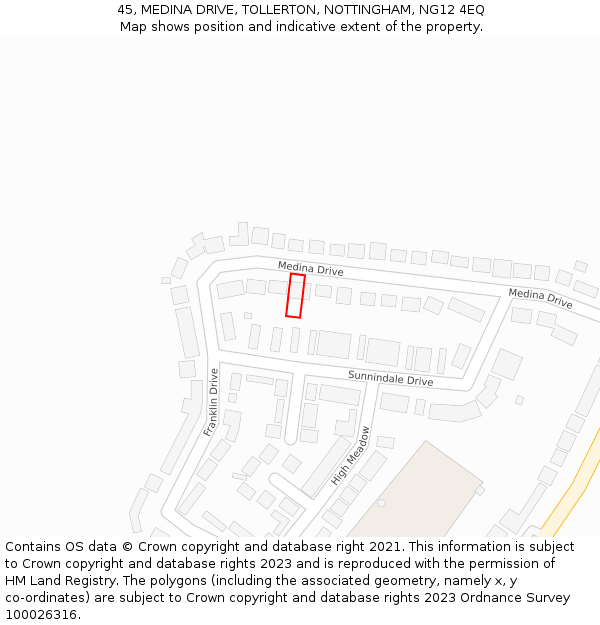 45, MEDINA DRIVE, TOLLERTON, NOTTINGHAM, NG12 4EQ: Location map and indicative extent of plot