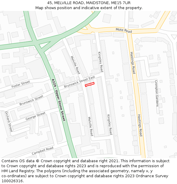 45, MELVILLE ROAD, MAIDSTONE, ME15 7UR: Location map and indicative extent of plot