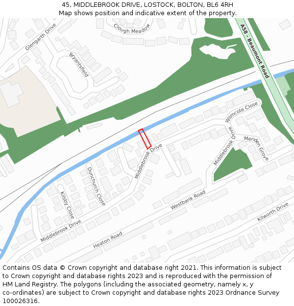 45, MIDDLEBROOK DRIVE, LOSTOCK, BOLTON, BL6 4RH: Location map and indicative extent of plot