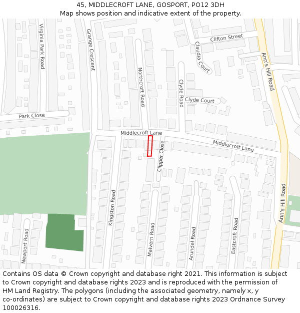 45, MIDDLECROFT LANE, GOSPORT, PO12 3DH: Location map and indicative extent of plot