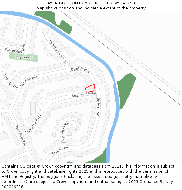 45, MIDDLETON ROAD, LICHFIELD, WS14 9NB: Location map and indicative extent of plot