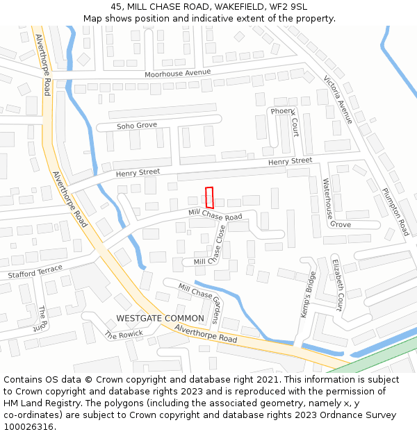 45, MILL CHASE ROAD, WAKEFIELD, WF2 9SL: Location map and indicative extent of plot