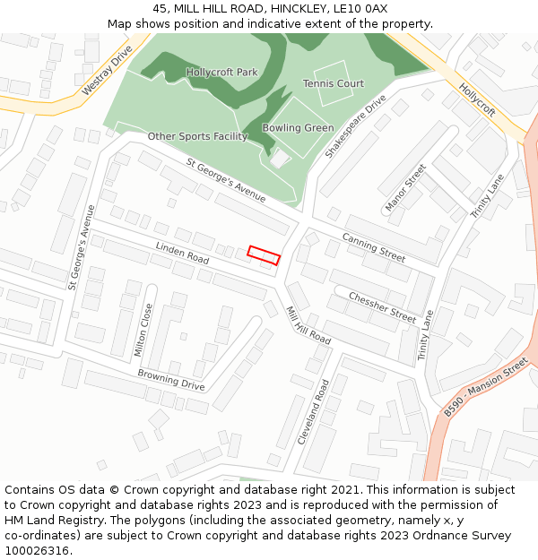 45, MILL HILL ROAD, HINCKLEY, LE10 0AX: Location map and indicative extent of plot