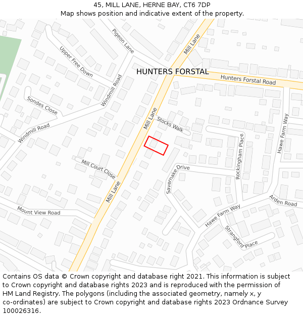 45, MILL LANE, HERNE BAY, CT6 7DP: Location map and indicative extent of plot