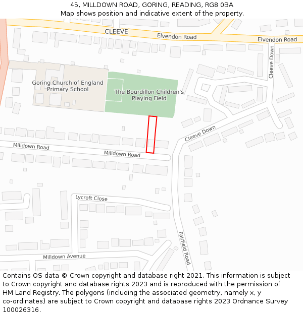 45, MILLDOWN ROAD, GORING, READING, RG8 0BA: Location map and indicative extent of plot