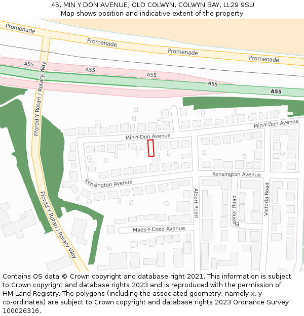45, MIN Y DON AVENUE, OLD COLWYN, COLWYN BAY, LL29 9SU: Location map and indicative extent of plot