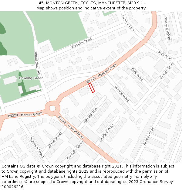 45, MONTON GREEN, ECCLES, MANCHESTER, M30 9LL: Location map and indicative extent of plot