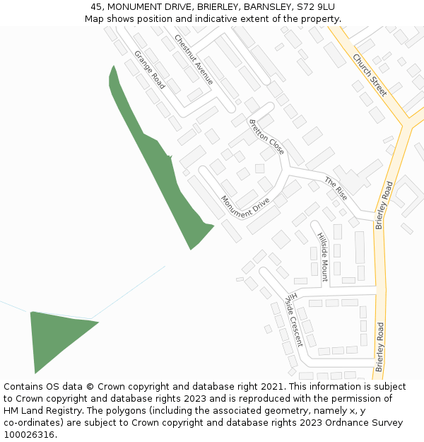 45, MONUMENT DRIVE, BRIERLEY, BARNSLEY, S72 9LU: Location map and indicative extent of plot