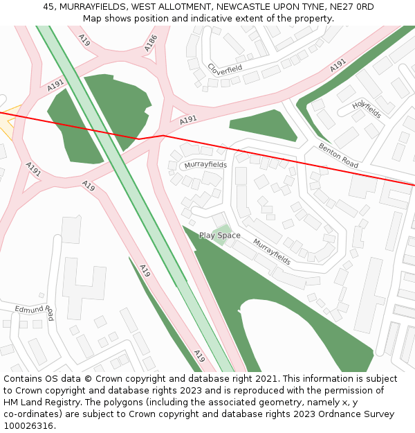 45, MURRAYFIELDS, WEST ALLOTMENT, NEWCASTLE UPON TYNE, NE27 0RD: Location map and indicative extent of plot