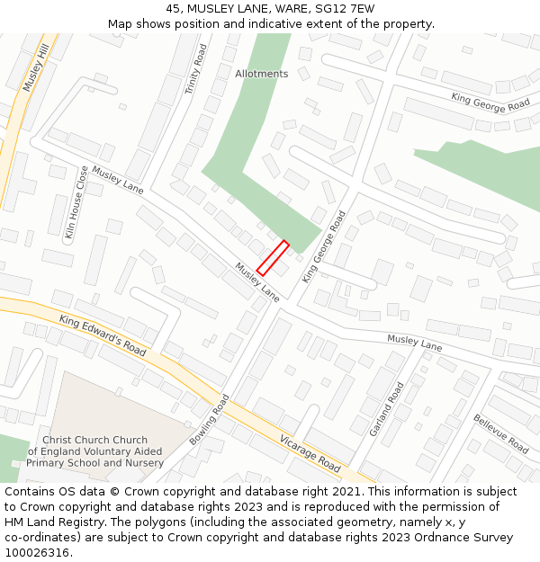 45, MUSLEY LANE, WARE, SG12 7EW: Location map and indicative extent of plot