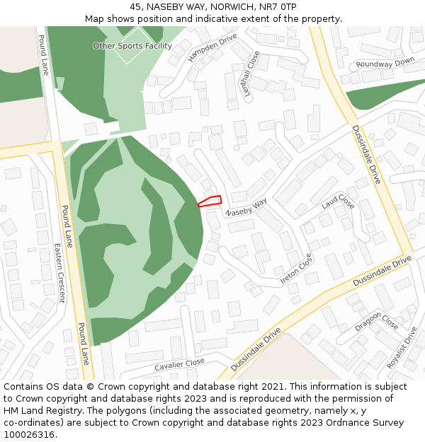 45, NASEBY WAY, NORWICH, NR7 0TP: Location map and indicative extent of plot