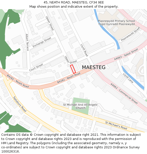 45, NEATH ROAD, MAESTEG, CF34 9EE: Location map and indicative extent of plot