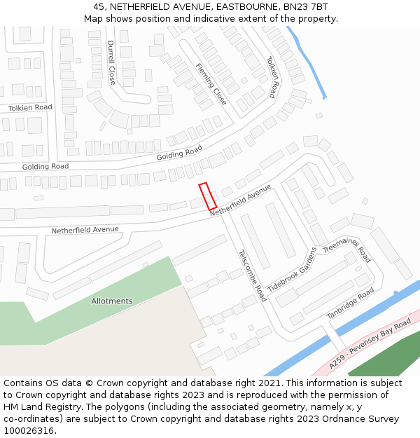 45, NETHERFIELD AVENUE, EASTBOURNE, BN23 7BT: Location map and indicative extent of plot
