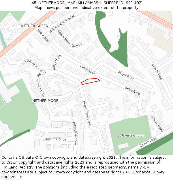 45, NETHERMOOR LANE, KILLAMARSH, SHEFFIELD, S21 1BZ: Location map and indicative extent of plot