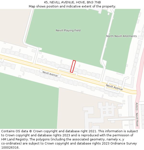 45, NEVILL AVENUE, HOVE, BN3 7NB: Location map and indicative extent of plot