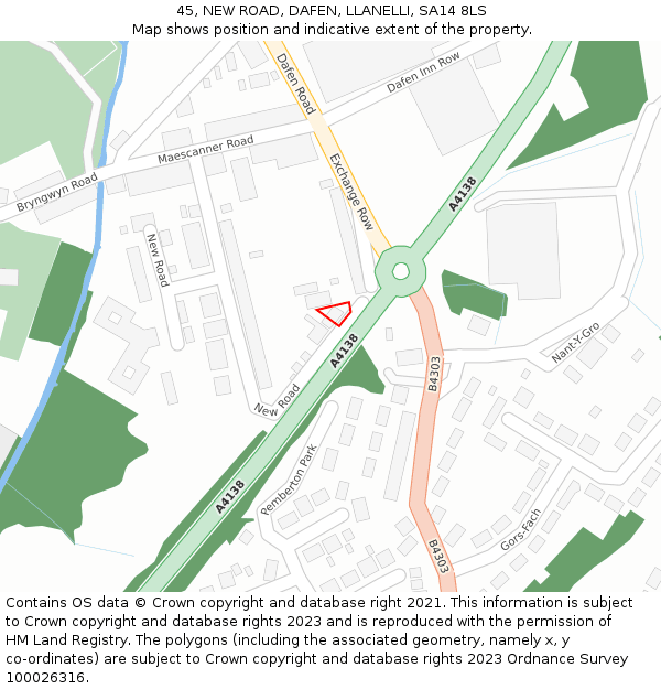 45, NEW ROAD, DAFEN, LLANELLI, SA14 8LS: Location map and indicative extent of plot