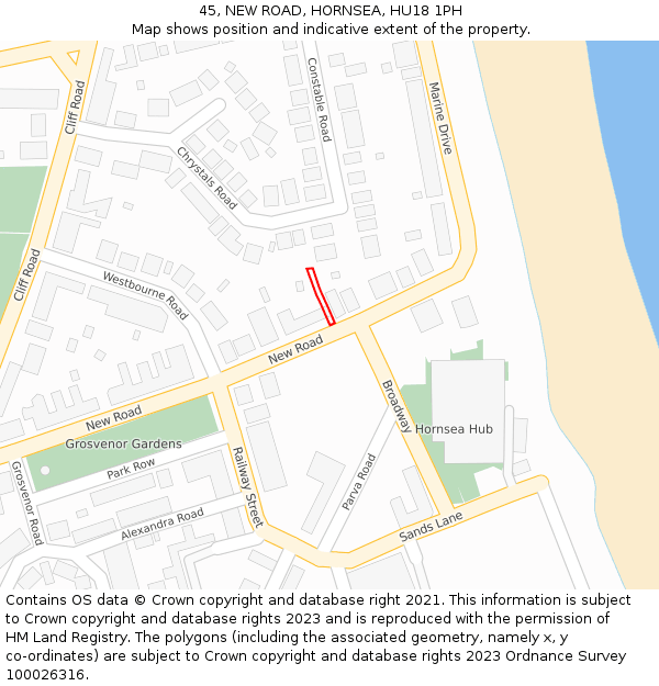 45, NEW ROAD, HORNSEA, HU18 1PH: Location map and indicative extent of plot