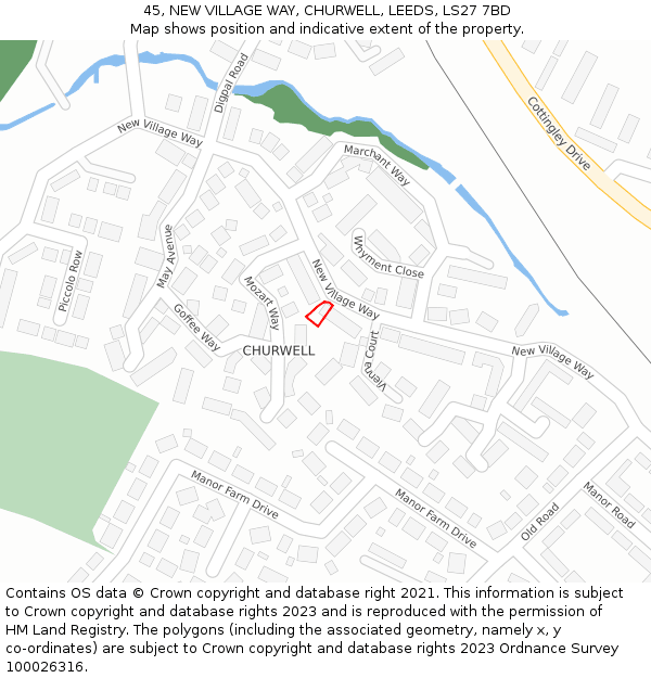 45, NEW VILLAGE WAY, CHURWELL, LEEDS, LS27 7BD: Location map and indicative extent of plot