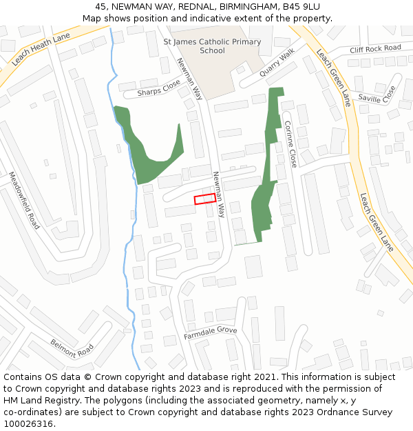 45, NEWMAN WAY, REDNAL, BIRMINGHAM, B45 9LU: Location map and indicative extent of plot