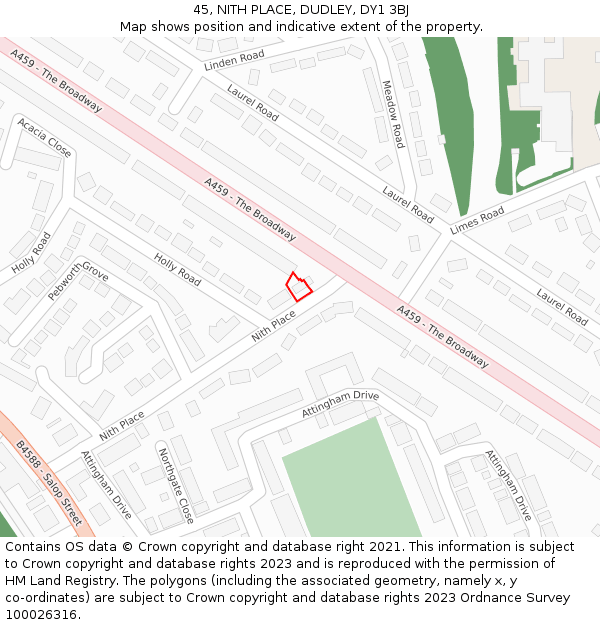 45, NITH PLACE, DUDLEY, DY1 3BJ: Location map and indicative extent of plot