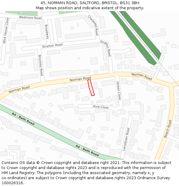 45, NORMAN ROAD, SALTFORD, BRISTOL, BS31 3BH: Location map and indicative extent of plot