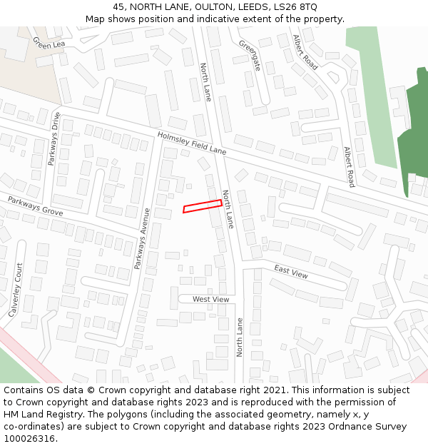 45, NORTH LANE, OULTON, LEEDS, LS26 8TQ: Location map and indicative extent of plot