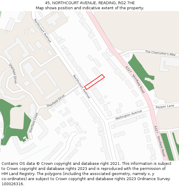 45, NORTHCOURT AVENUE, READING, RG2 7HE: Location map and indicative extent of plot