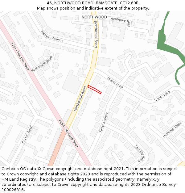 45, NORTHWOOD ROAD, RAMSGATE, CT12 6RR: Location map and indicative extent of plot