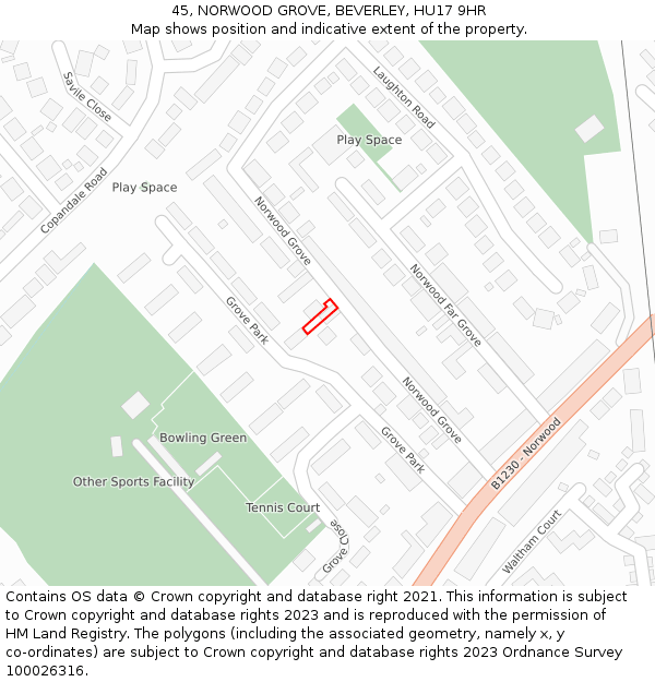 45, NORWOOD GROVE, BEVERLEY, HU17 9HR: Location map and indicative extent of plot