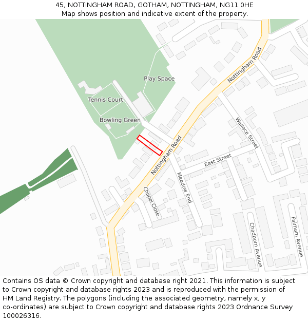 45, NOTTINGHAM ROAD, GOTHAM, NOTTINGHAM, NG11 0HE: Location map and indicative extent of plot